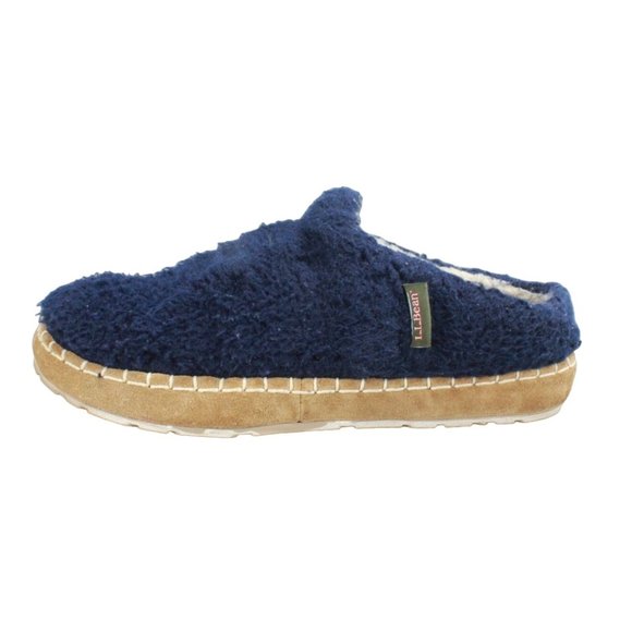 LL Bean Dark Navy Warm Sherpa Fleece Cozy Slides Slipper Size 8 M - Picture 1 of 7